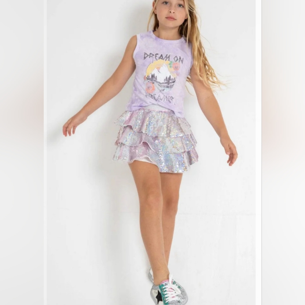 Lola and the boys 3 layer shimmering silver sequin skirt. Size 4T. New with tags